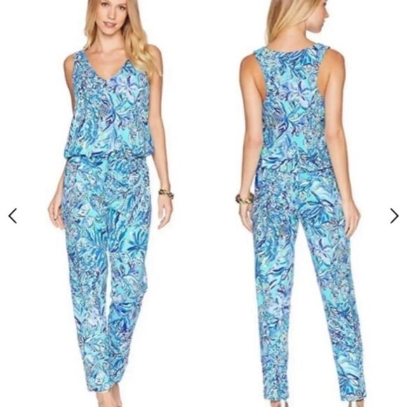 LILLY PULITZER Paulina Jumpsuit Sneak A Beak Bennet Blue S,.M - Picture 6 of 9